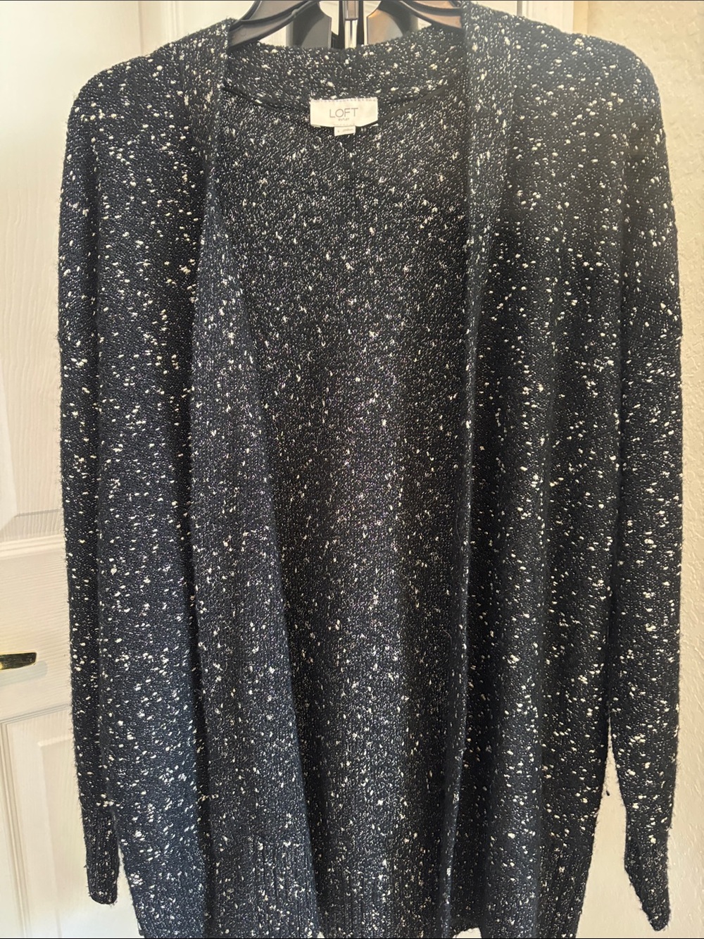 LOFT Outlet Black and White Speckled Open Long Line Cardigan